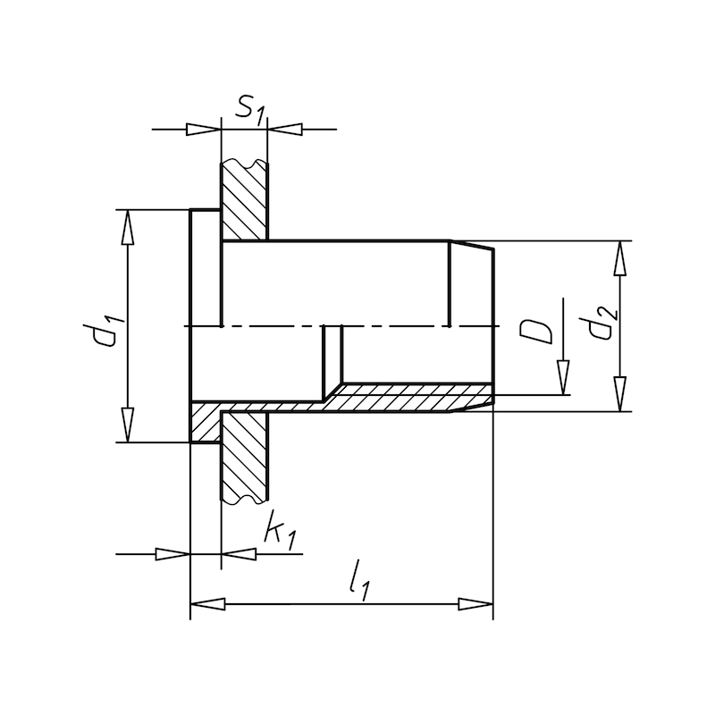 Einnietmutter-Mehrbereich mit Flachkopf, M4-6,0x14,0 mm