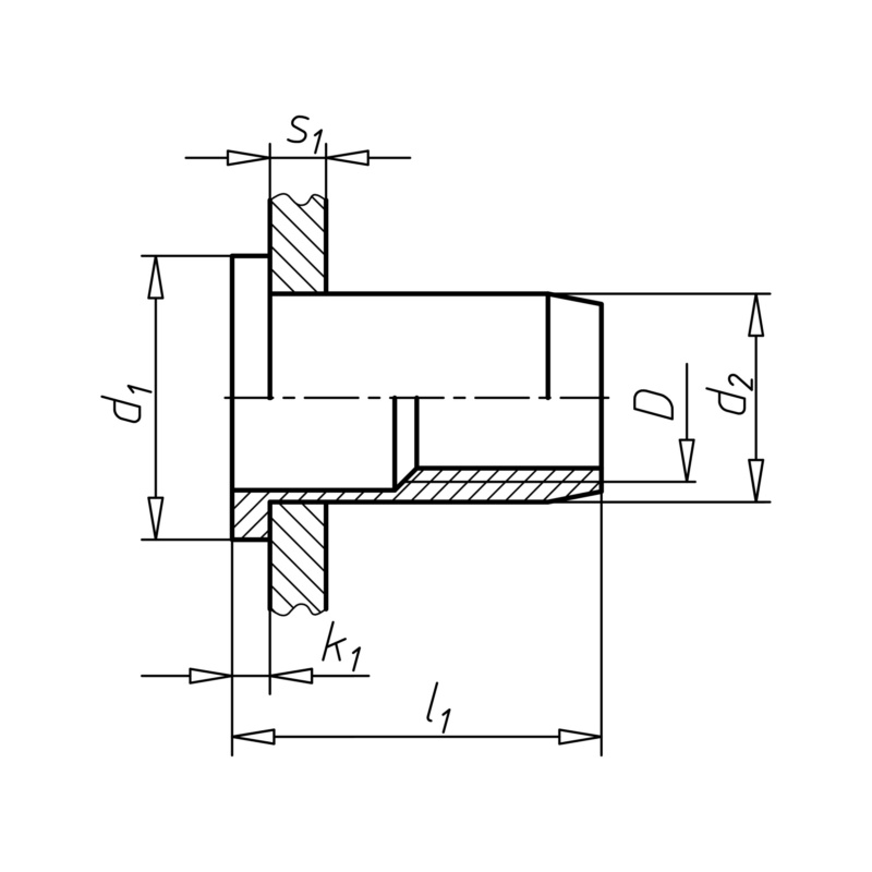 Einnietmutter-Mehrbereich mit Flachkopf