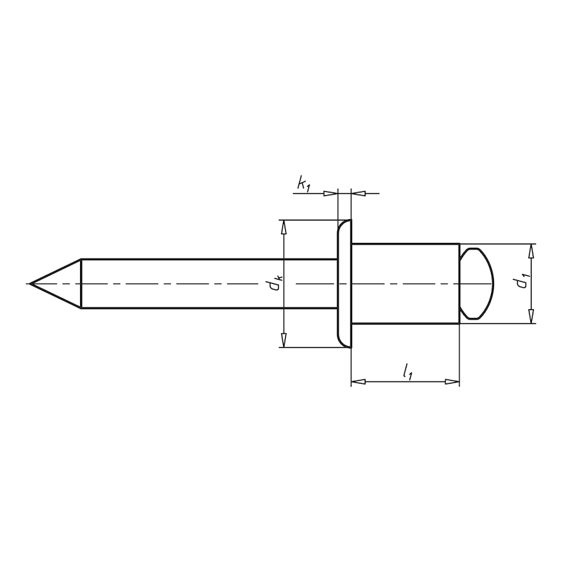 Blindniet offen mit Sollbruchdorn und Flachkopf,Alu/Stahl, 6,4x15mm