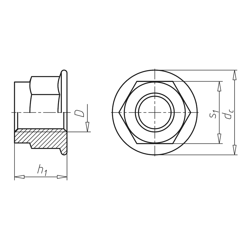 6KT-Mutter hohe Form mit Klemmteil, Edelstahl A2 blank,M5