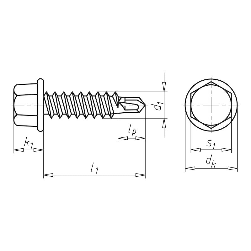 Bohrschraube Sechskantkopf mit Bohrspitze Stahl einsatzgehärtet, verzinkt, 6,3x38mm