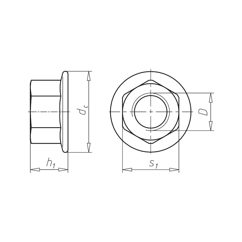 6KT-Mutter mit Flansch, Stahl 8 verzinkt, M8