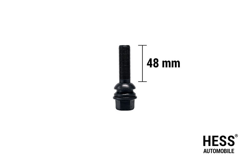 Radschraube M14x1.5 L48 KH29 SW19 Kugel R14 (Kalotte) verzinkt schwarz