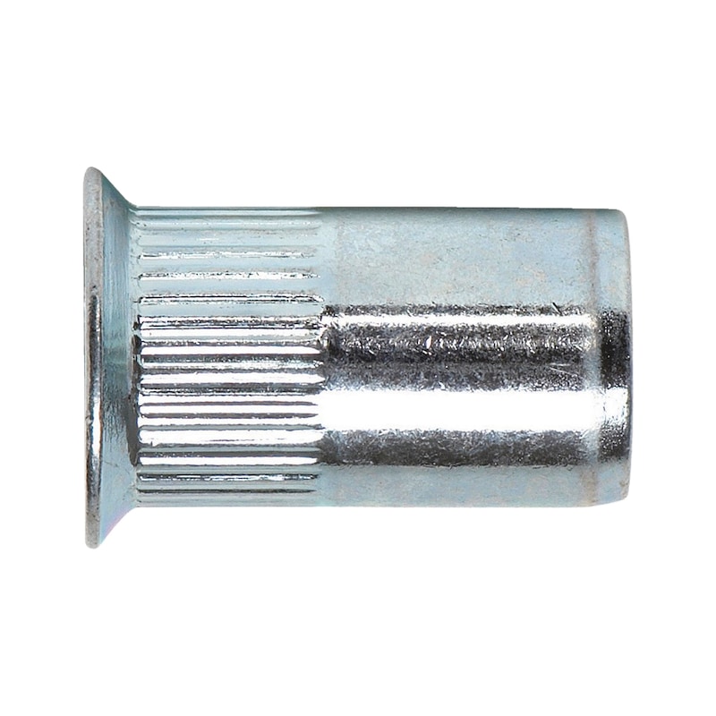 Einnietmutter mit Senkkopf &amp; Schafträndelung, Stahl verzinkt, 10,9x18,5mm-M8