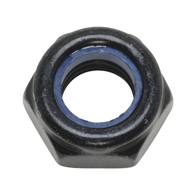 Sechskantmutter niedrige Form mit Klemmteil, Edelstahl A2 schwarz,M10