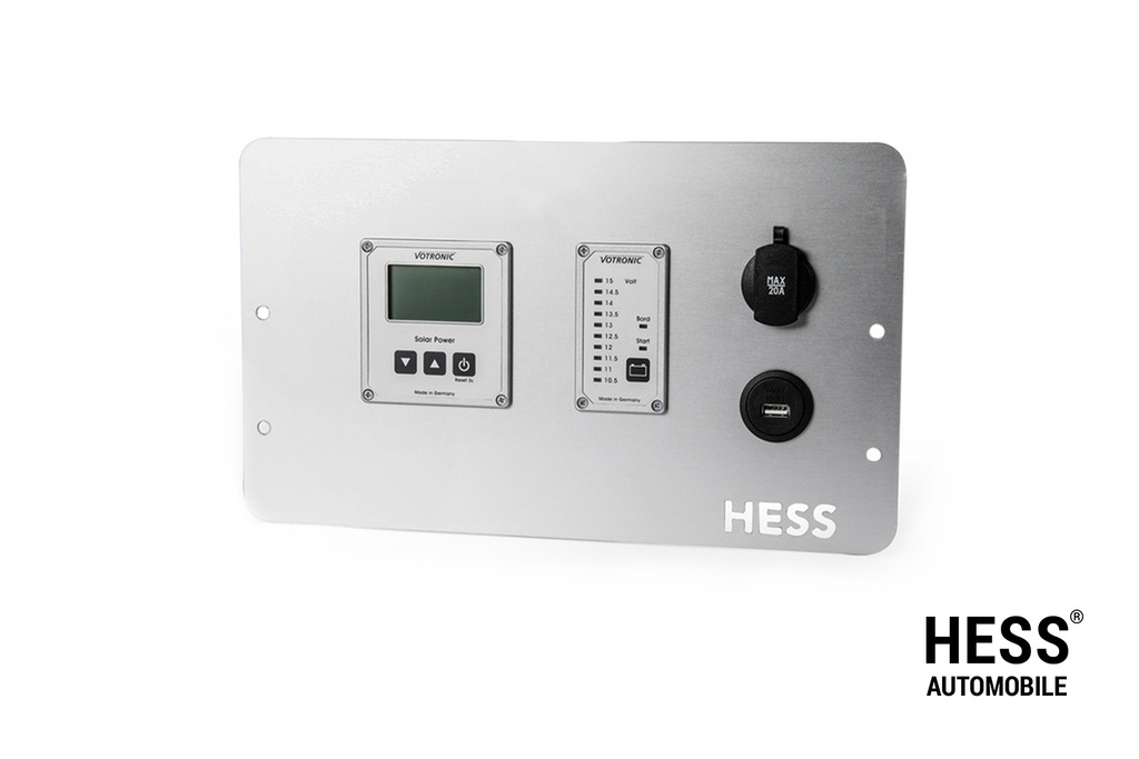 Panel 03 silber mit Batterien-Tester, Solar-Steuerung, 12Volt Steckdose und USB Steckdose