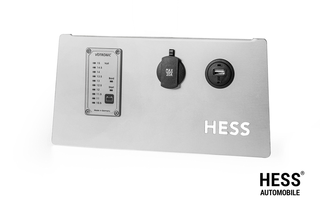 Panel 02 silber mit Batterien-Tester, 12Volt Steckdose und USB Steckdose